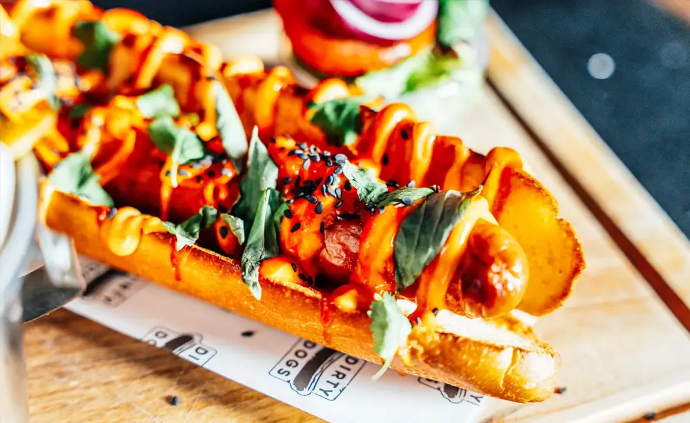 A Dirty Dogs hot dog