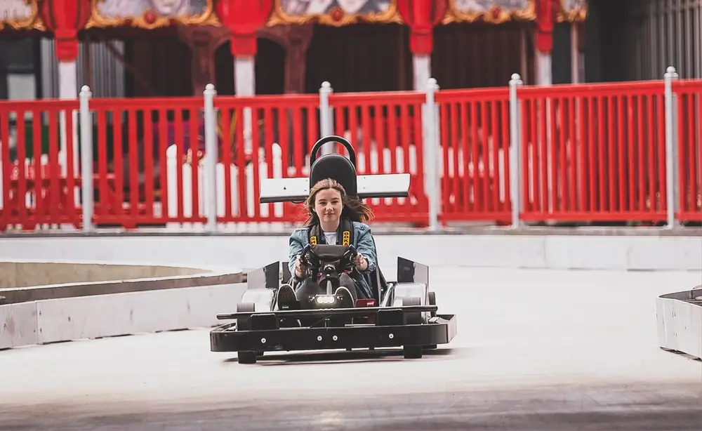 A go-kart on the covered track